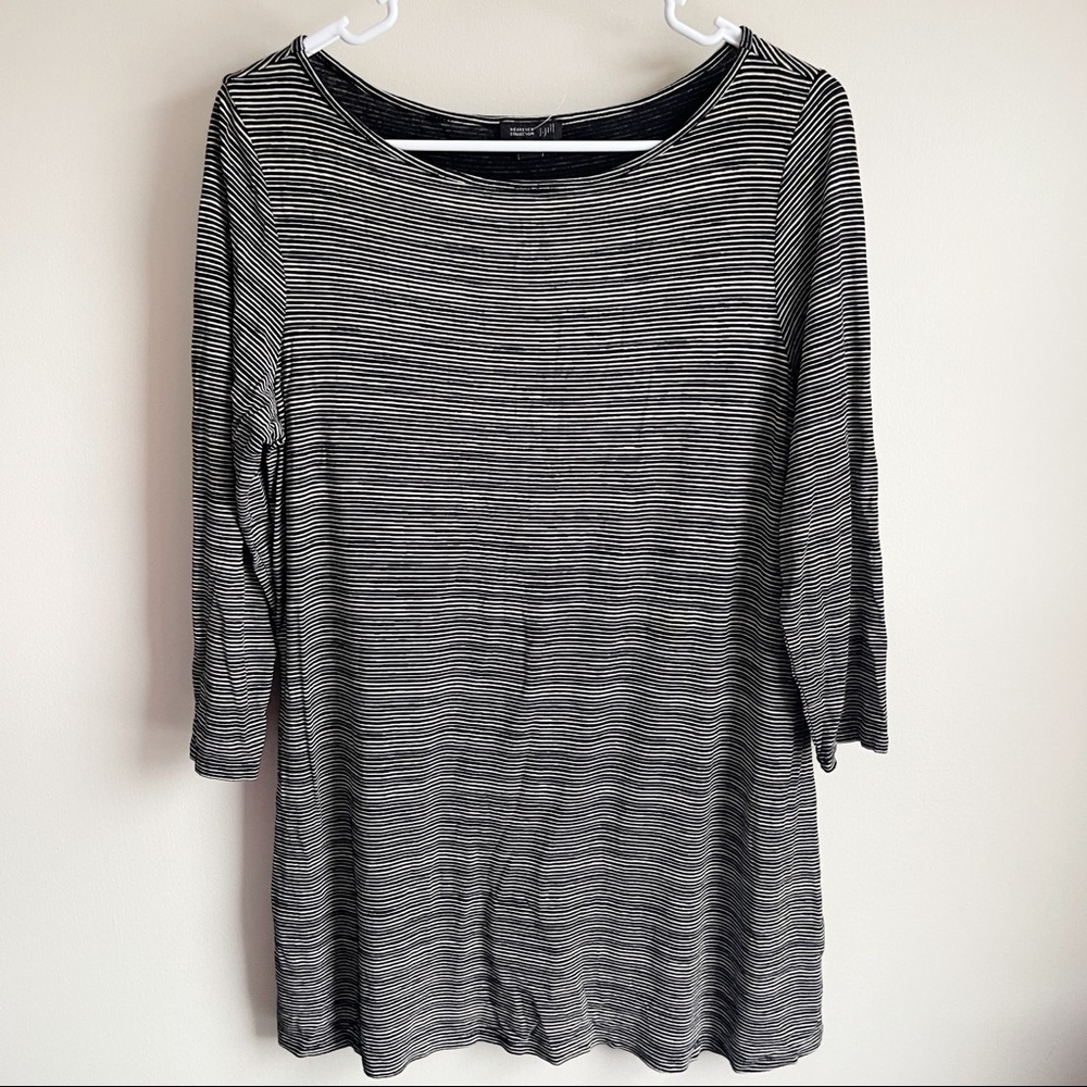 J Jill Wearever Collection Black Striped 3/4 Sleeve Tunic Blouse